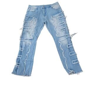 Embroidered Denim Stacked Jeans: High-Waisted, Straight-Fit Women's  Size XXL